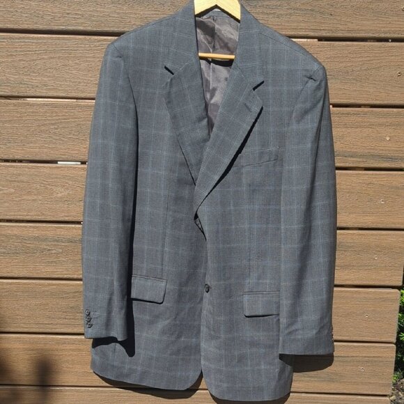 Loro Piana Italy Harry Rosen Gray Wool Sport Coat with Windowpane Fabric 44R - Picture 1 of 11
